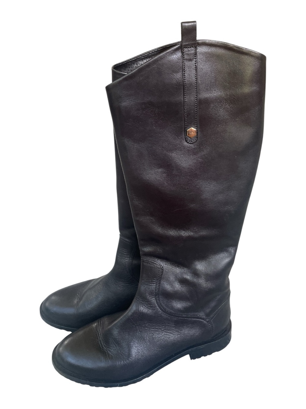 Fabianelli Italy Black Leather Riding Boots Tall Knee High Zip Flat Sz 9